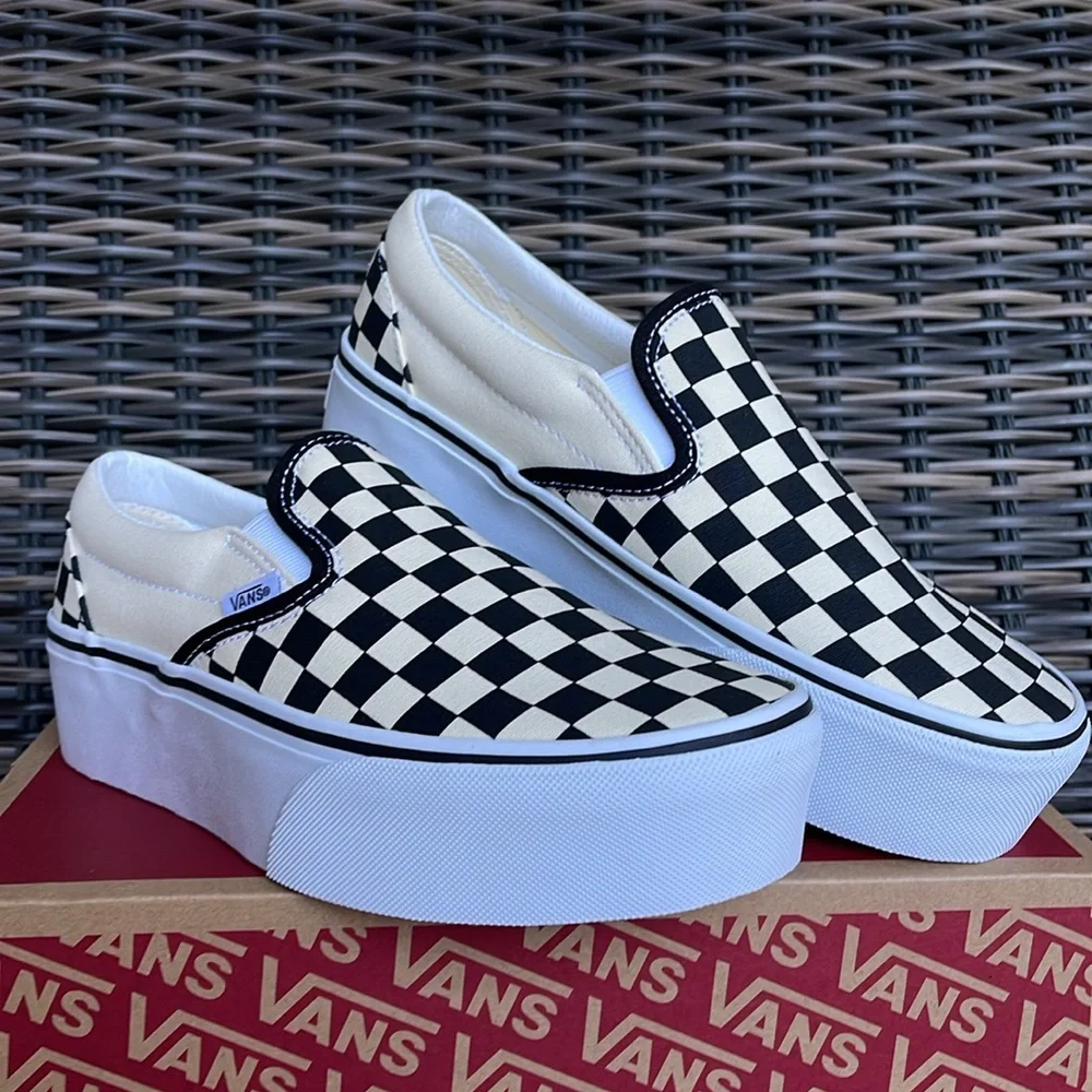 Vans WMNS Classic Slip-On Stackf Checkerboard Black/Classi VN0A7Q5RTYQ Platforms